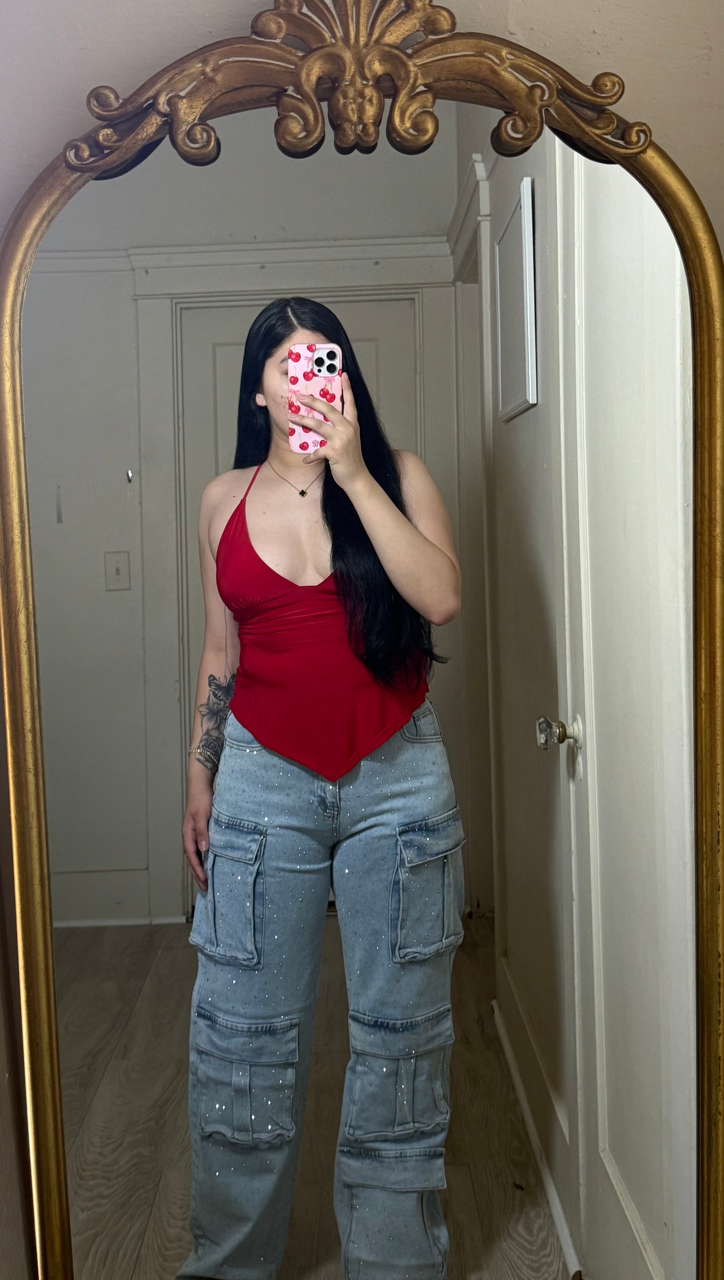 Fatima Light Blue Rhinestone Cargos