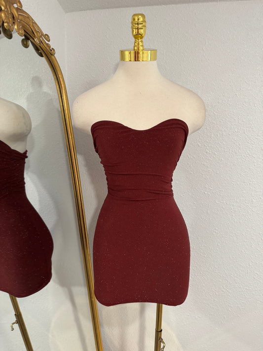 Vanessa Glitter Dress (BURGUNDY)